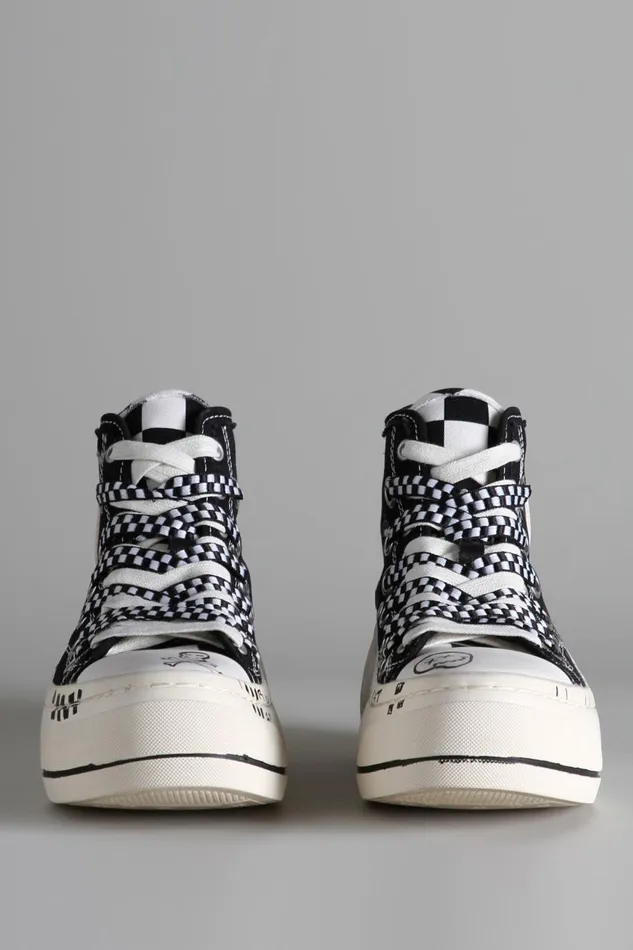 R13 Sneakers Women Kurt High Top Sneaker 8211 Black Graffiti Denim