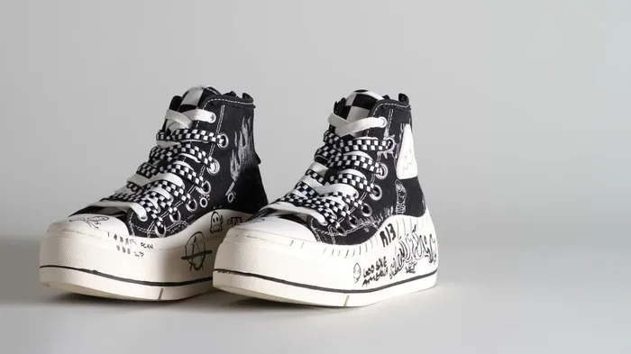 R13 Sneakers Women Kurt High Top Sneaker 8211 Black Graffiti Denim