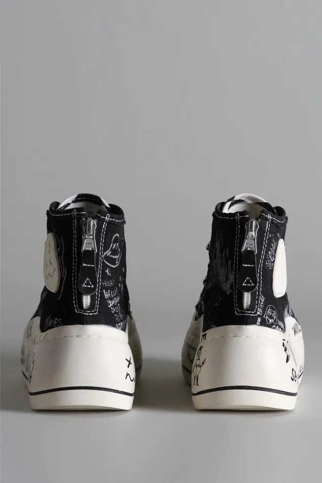 R13 Sneakers Women Kurt High Top Sneaker 8211 Black Graffiti Denim
