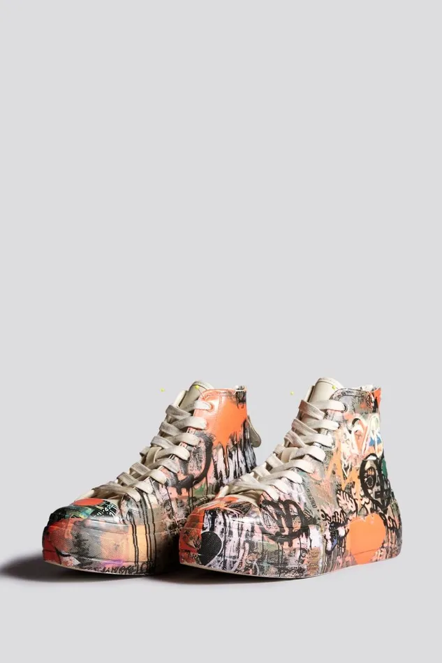R13 Sneakers Women KURT HIGH TOP SNEAKER 8211 HEART GRAFFITI