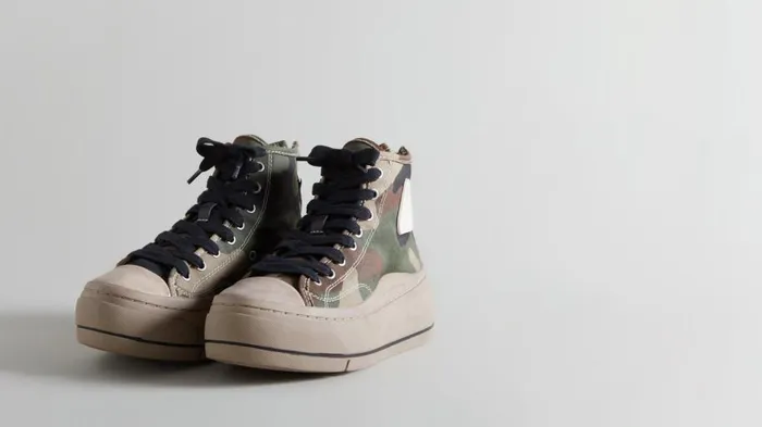 R13 Sneakers Women KURT HIGH TOP SNEAKER CAMO and BROWN