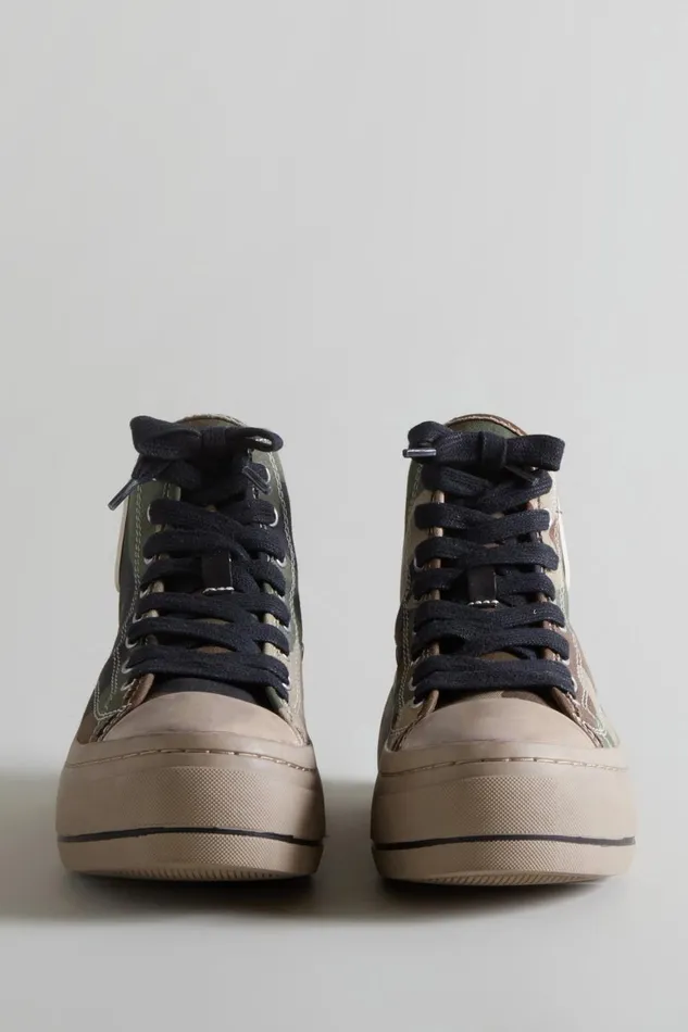 R13 Sneakers Women KURT HIGH TOP SNEAKER CAMO and BROWN
