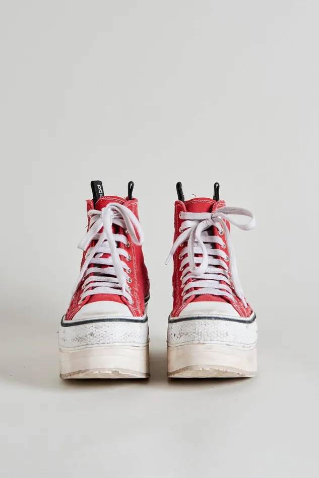 R13 Sneakers Women Platform High Top Sneakers 8211 Red Denim