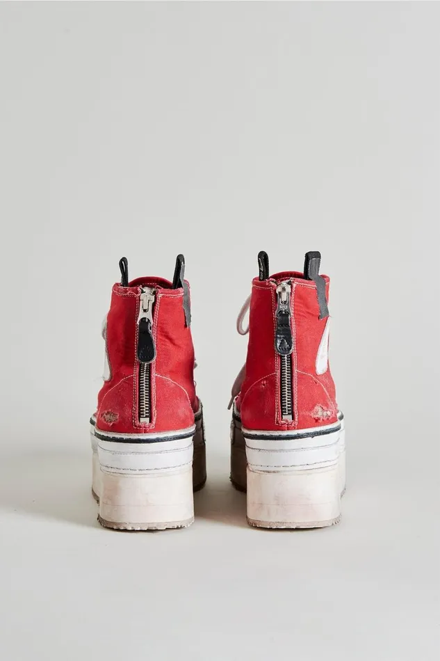 R13 Sneakers Women Platform High Top Sneakers 8211 Red Denim