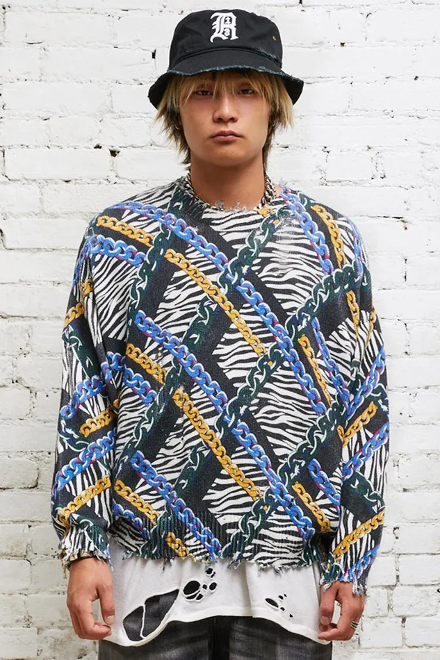 R13 Sweaters Women CHAINED ZEBRA OVERSIZED SWEATER 8211 MULTICOLOR