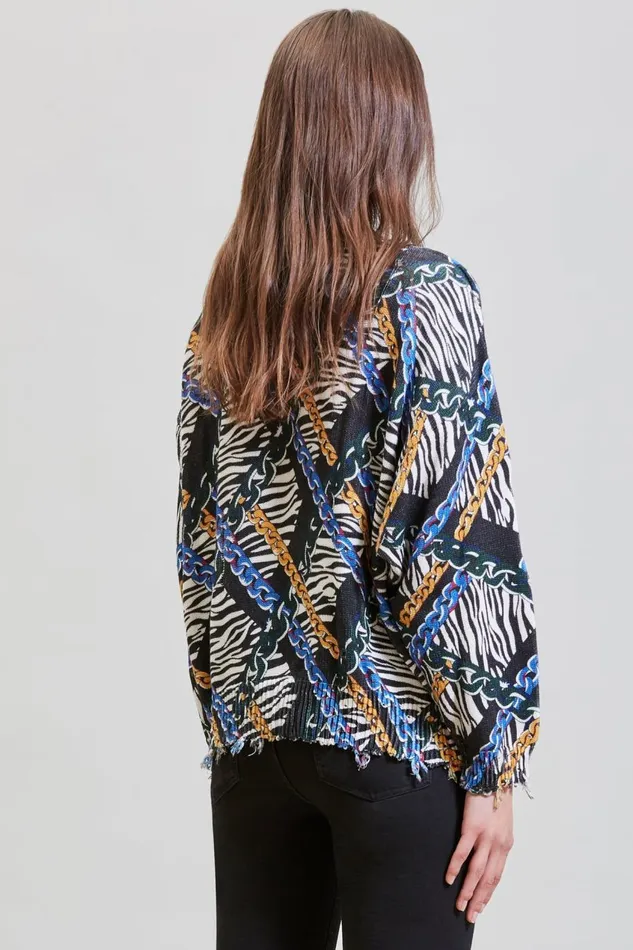 R13 Sweaters Women CHAINED ZEBRA OVERSIZED SWEATER 8211 MULTICOLOR