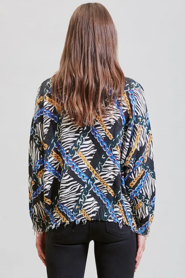 R13 Sweaters Women CHAINED ZEBRA OVERSIZED SWEATER 8211 MULTICOLOR