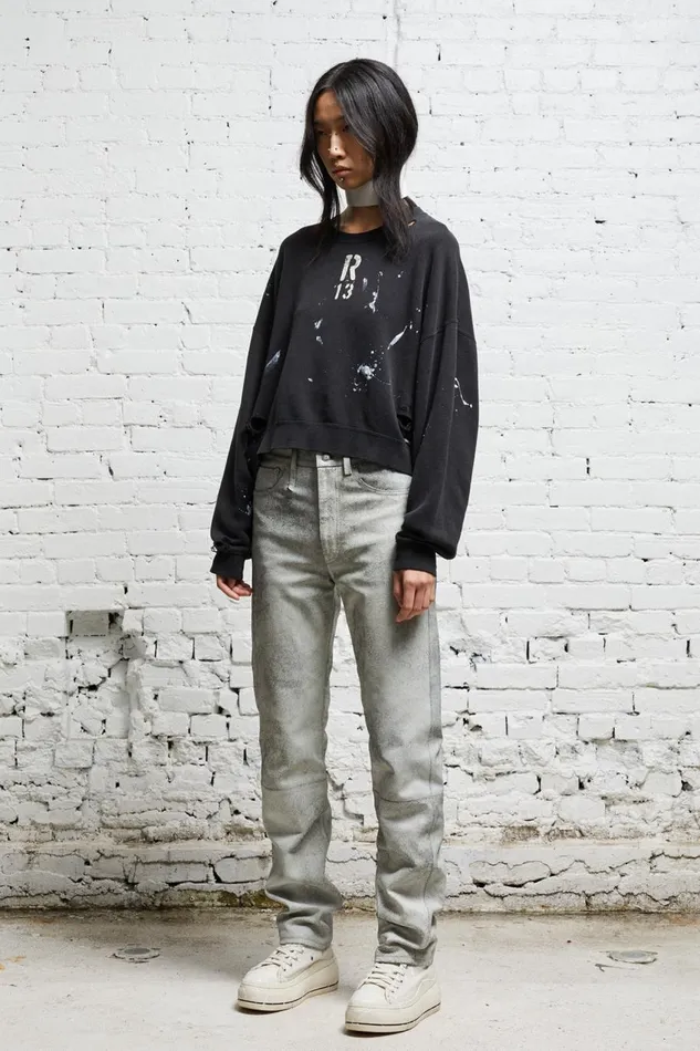 R13 Sweaters Women CROPPED R13 CREWNECK 8211 ACID BLACK