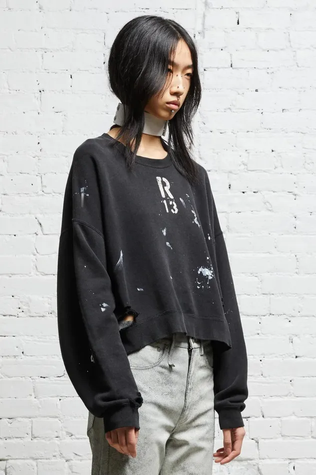 R13 Sweaters Women CROPPED R13 CREWNECK 8211 ACID BLACK