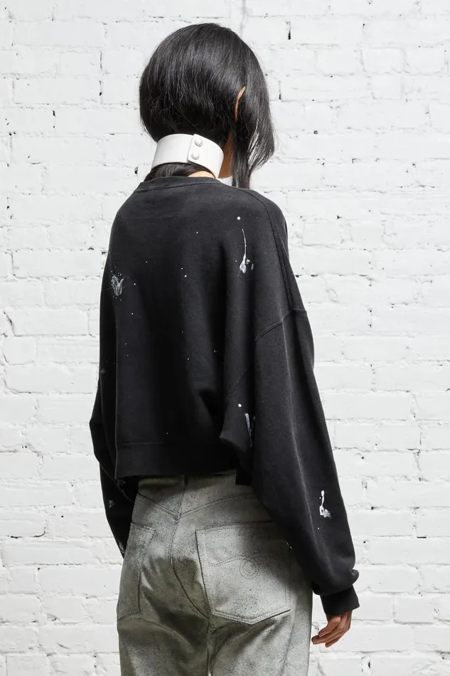 R13 Sweaters Women CROPPED R13 CREWNECK 8211 ACID BLACK