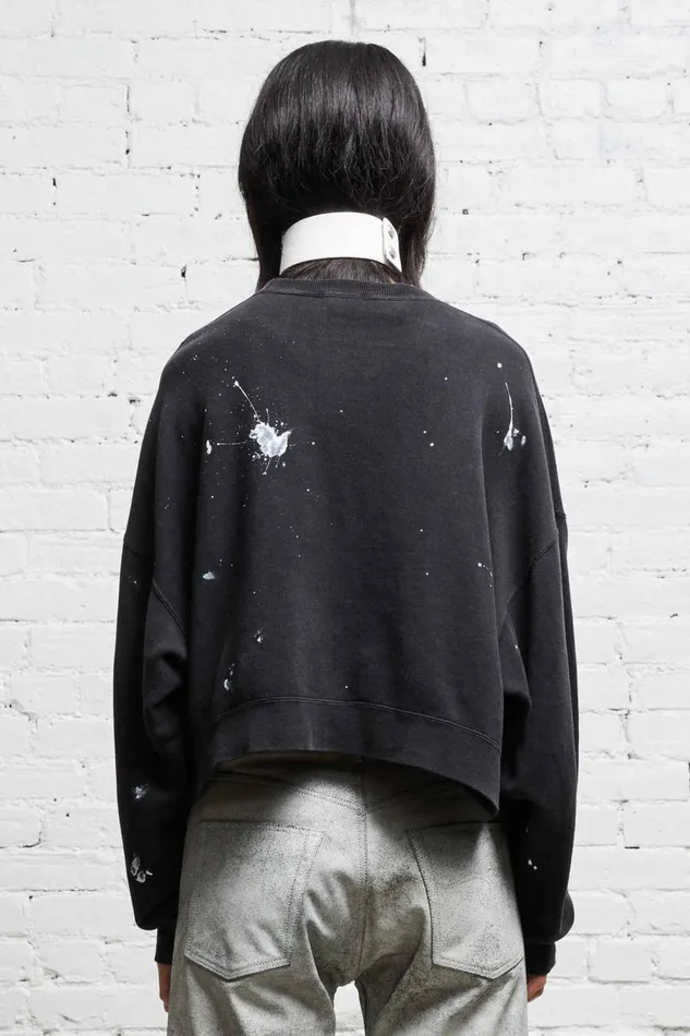 R13 Sweaters Women CROPPED R13 CREWNECK 8211 ACID BLACK