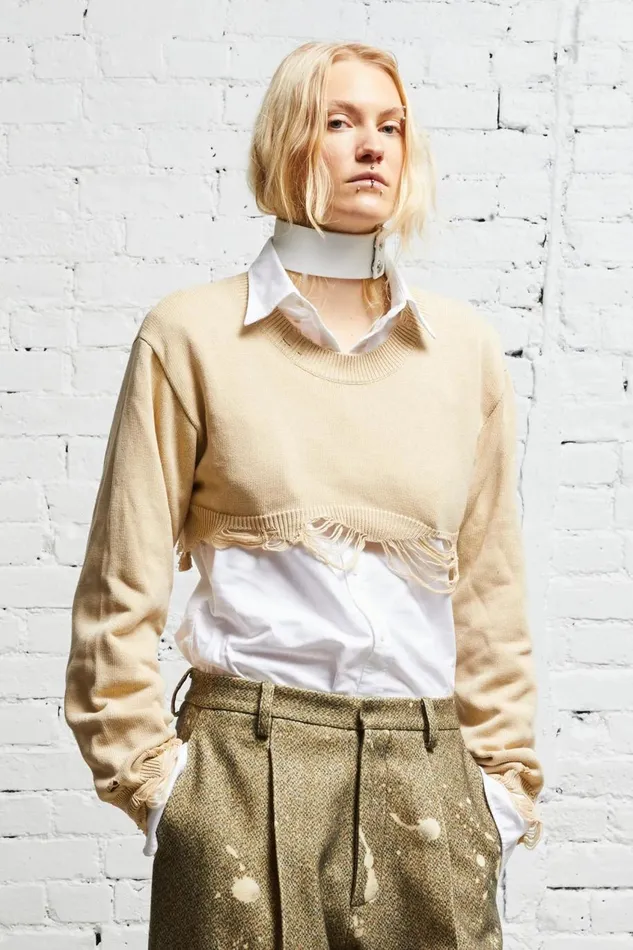 R13 Sweaters Women DESTROYED CROPPED PULLOVER 8211 KHAKI