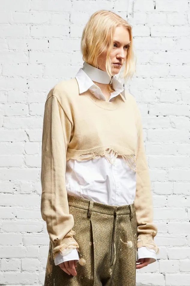 R13 Sweaters Women DESTROYED CROPPED PULLOVER 8211 KHAKI