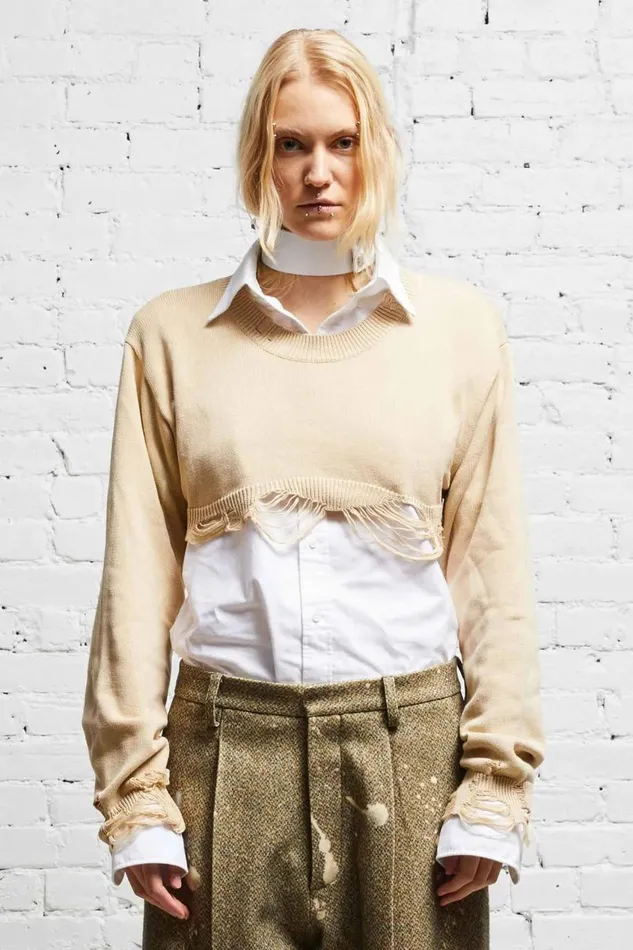 R13 Sweaters Women DESTROYED CROPPED PULLOVER 8211 KHAKI