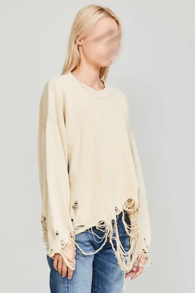 R13 Sweaters Women DESTROYED OVERSIZED PULLOVER 8211 KHAKI