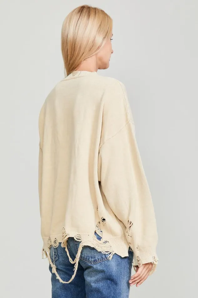 R13 Sweaters Women DESTROYED OVERSIZED PULLOVER 8211 KHAKI