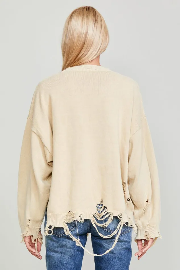 R13 Sweaters Women DESTROYED OVERSIZED PULLOVER 8211 KHAKI