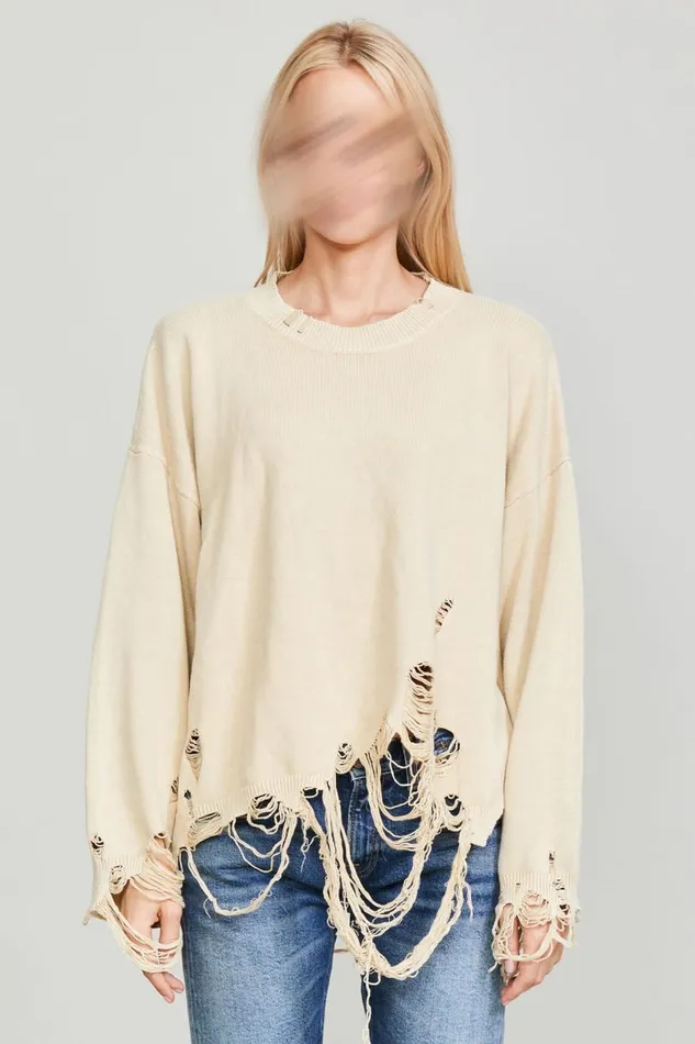R13 Sweaters Women DESTROYED OVERSIZED PULLOVER 8211 KHAKI