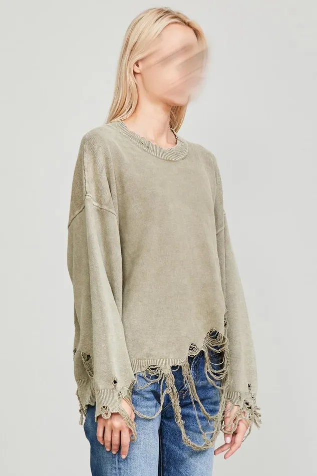 R13 Sweaters Women DESTROYED OVERSIZED PULLOVER 8211 LIGHT GREEN