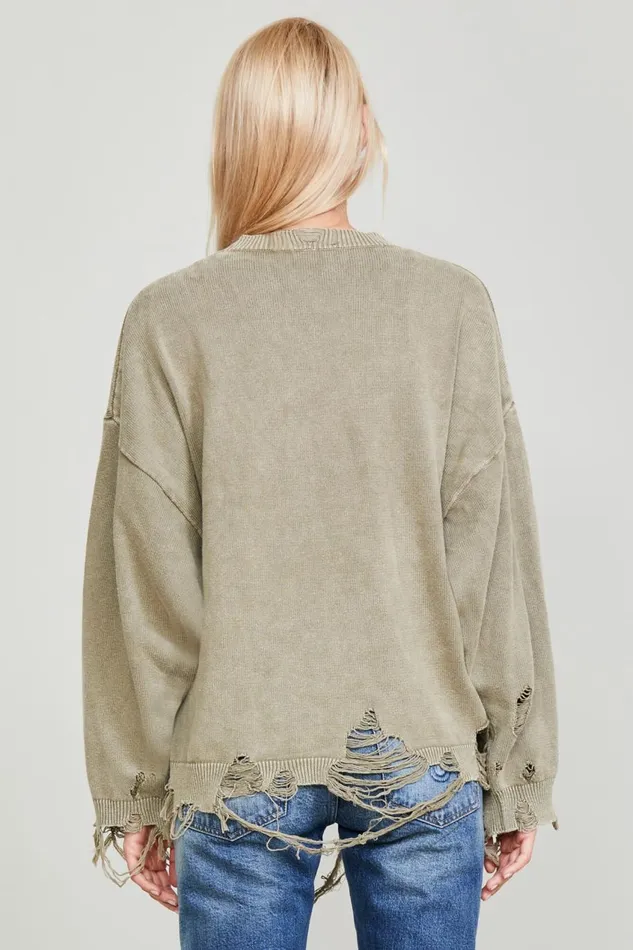 R13 Sweaters Women DESTROYED OVERSIZED PULLOVER 8211 LIGHT GREEN