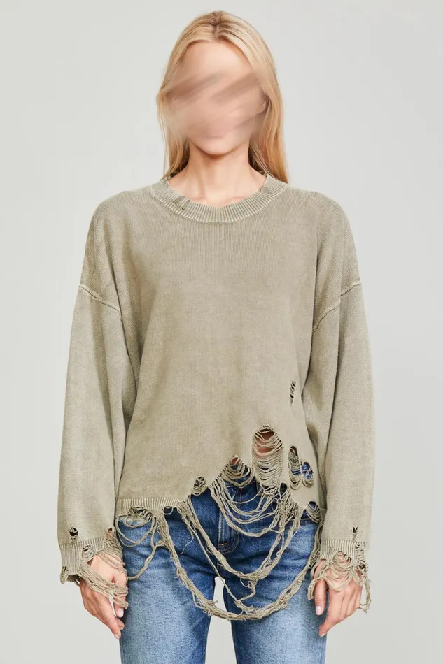 R13 Sweaters Women DESTROYED OVERSIZED PULLOVER 8211 LIGHT GREEN