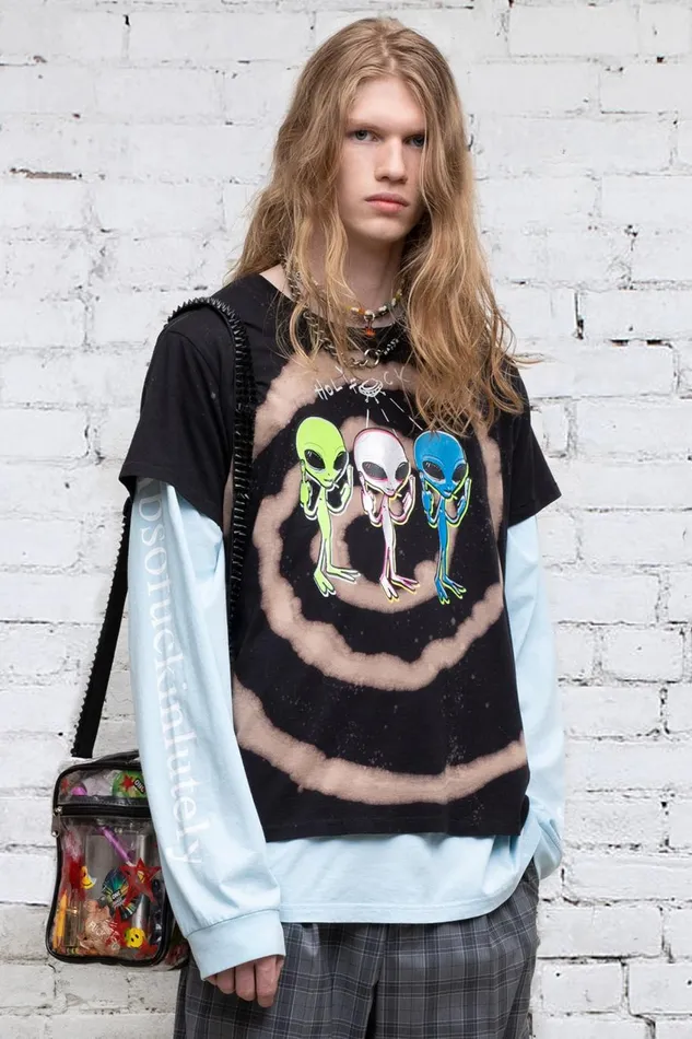 R13 TShirts Women Holy Fck Boy T 8211 Black Swirl Denim