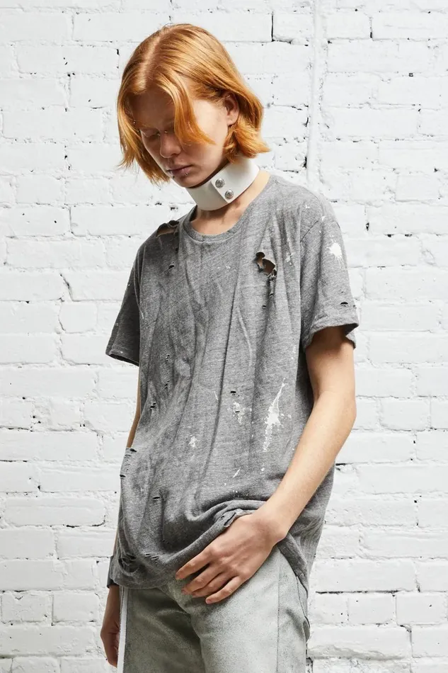 R13 Tops Women DESTROYED BOY T 8211 HEATHER GREY