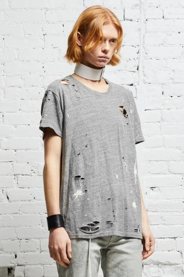 R13 Tops Women DESTROYED BOY T 8211 HEATHER GREY