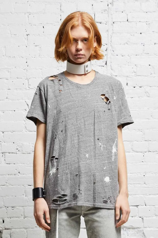 R13 Tops Women DESTROYED BOY T 8211 HEATHER GREY