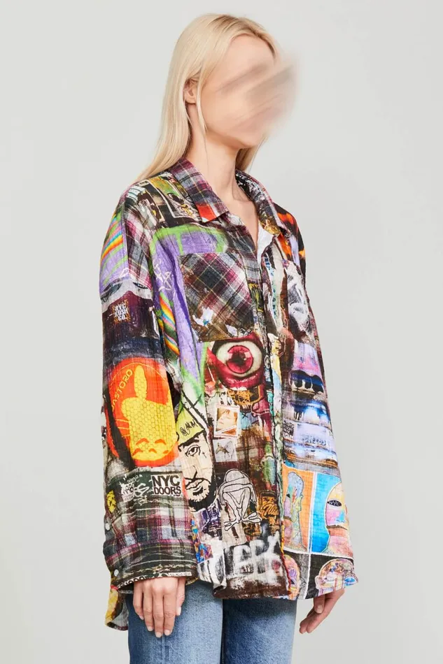R13 Tops Women DROP NECK WORKSHIRT 8211 GRAFFITI PLAID