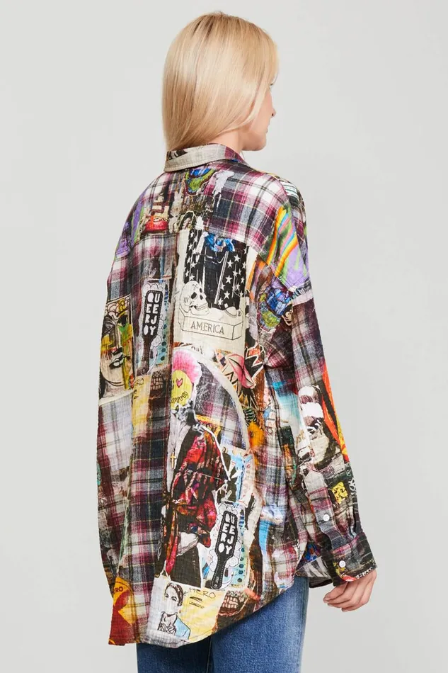 R13 Tops Women DROP NECK WORKSHIRT 8211 GRAFFITI PLAID