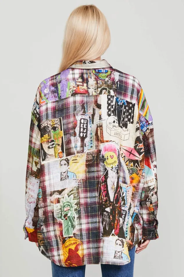 R13 Tops Women DROP NECK WORKSHIRT 8211 GRAFFITI PLAID