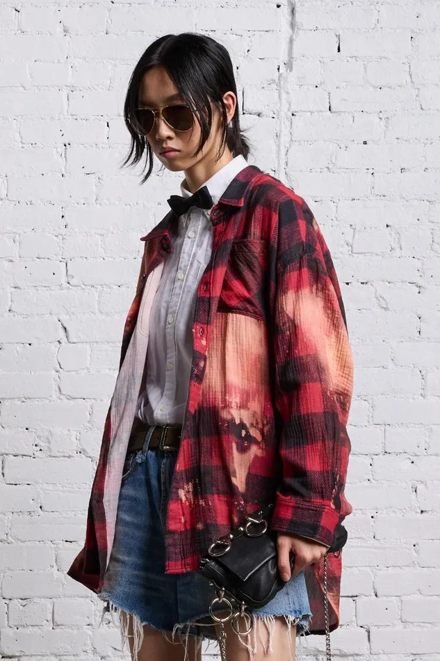 R13 Tops Women DROP NECK WORKSHIRT 8211 RED BUFFALO OVERDYE