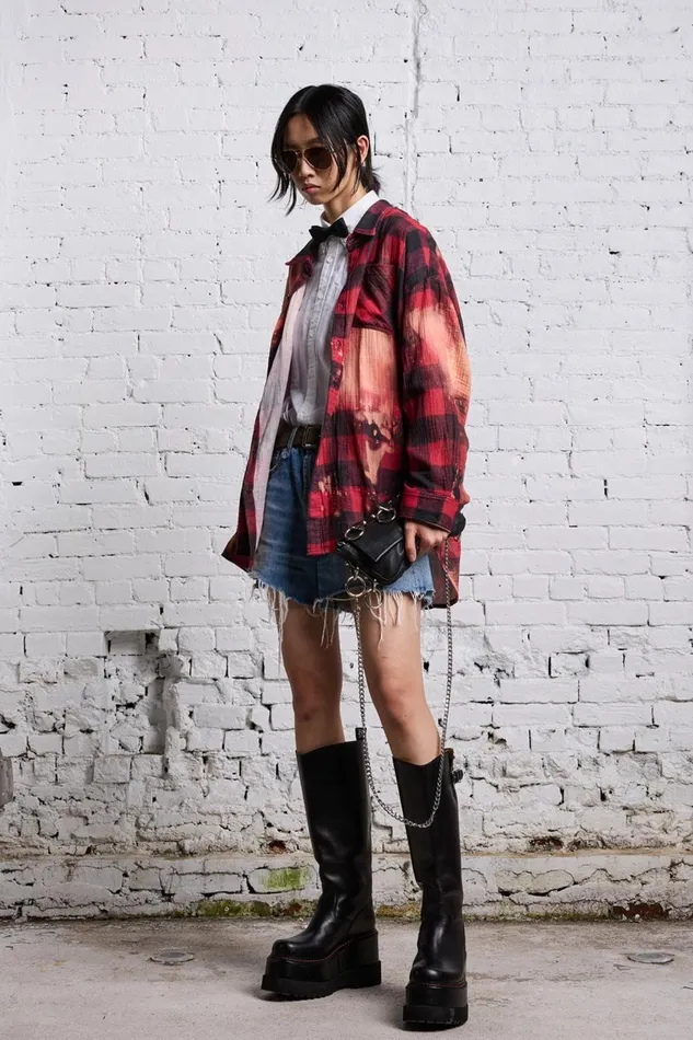 R13 Tops Women DROP NECK WORKSHIRT 8211 RED BUFFALO OVERDYE