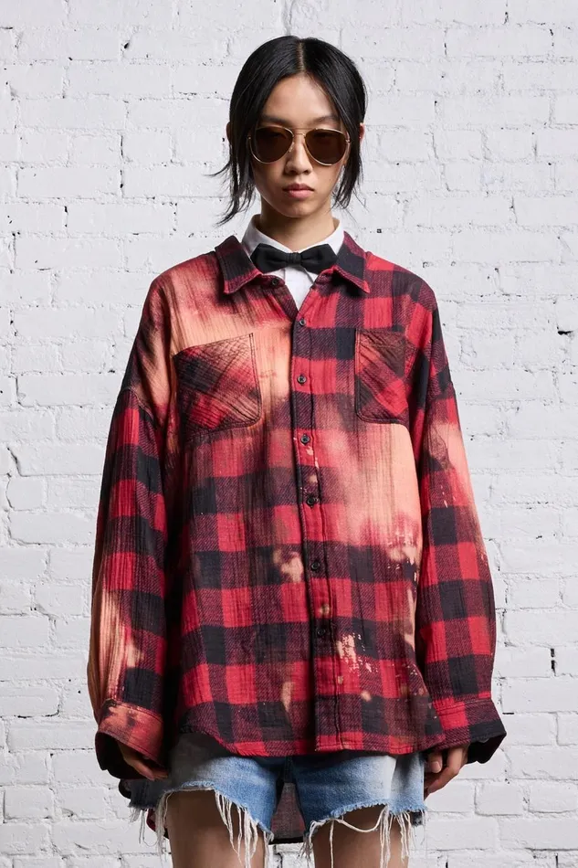R13 Tops Women DROP NECK WORKSHIRT 8211 RED BUFFALO OVERDYE