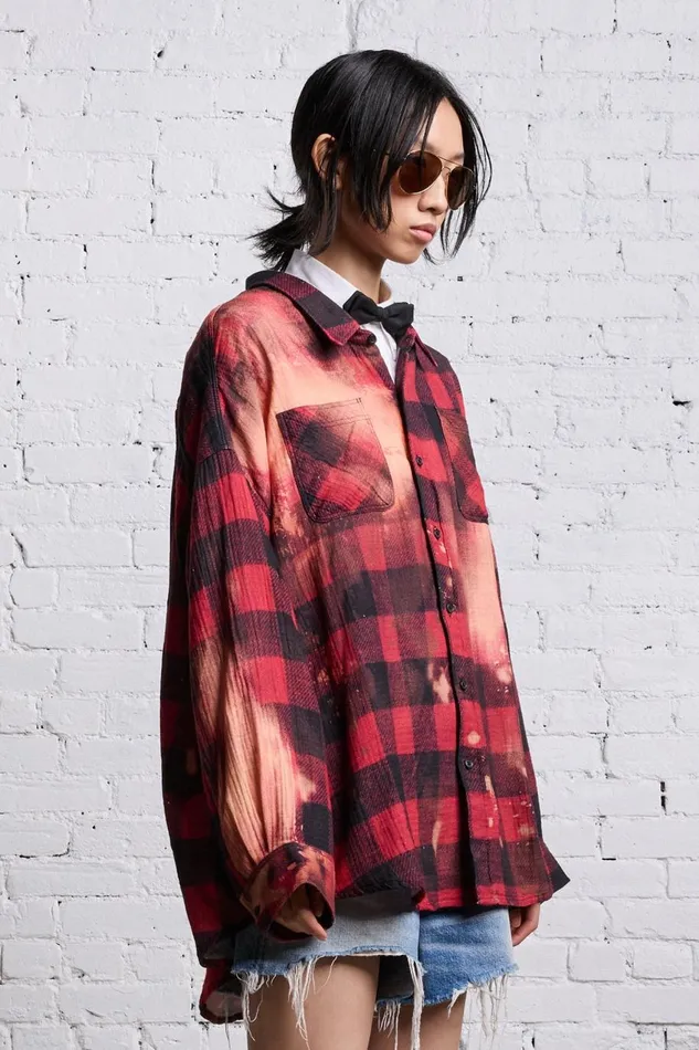 R13 Tops Women DROP NECK WORKSHIRT 8211 RED BUFFALO OVERDYE