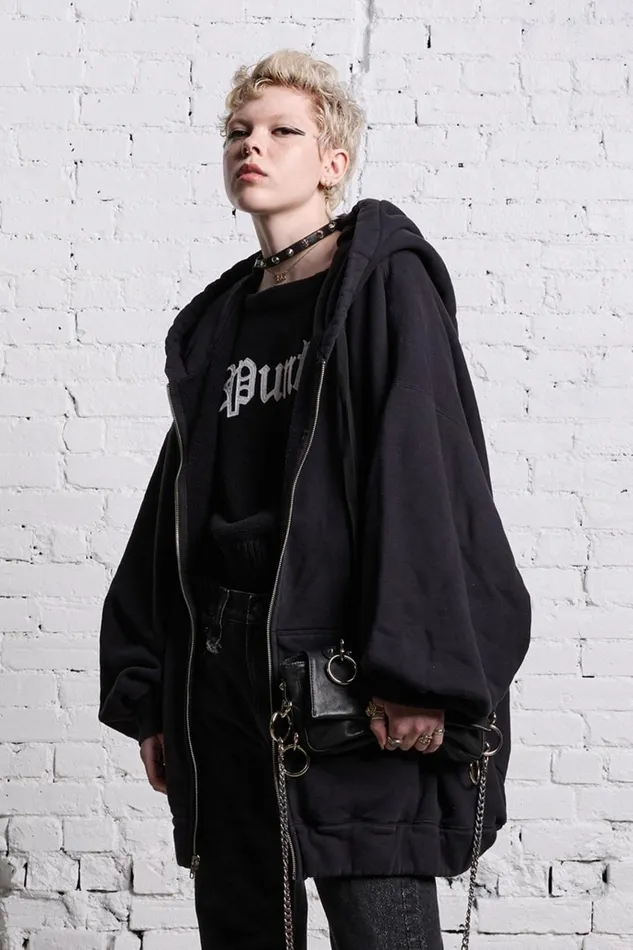 R13 Tops Women JUMBO ZIP HOODIE 8211 BLACK