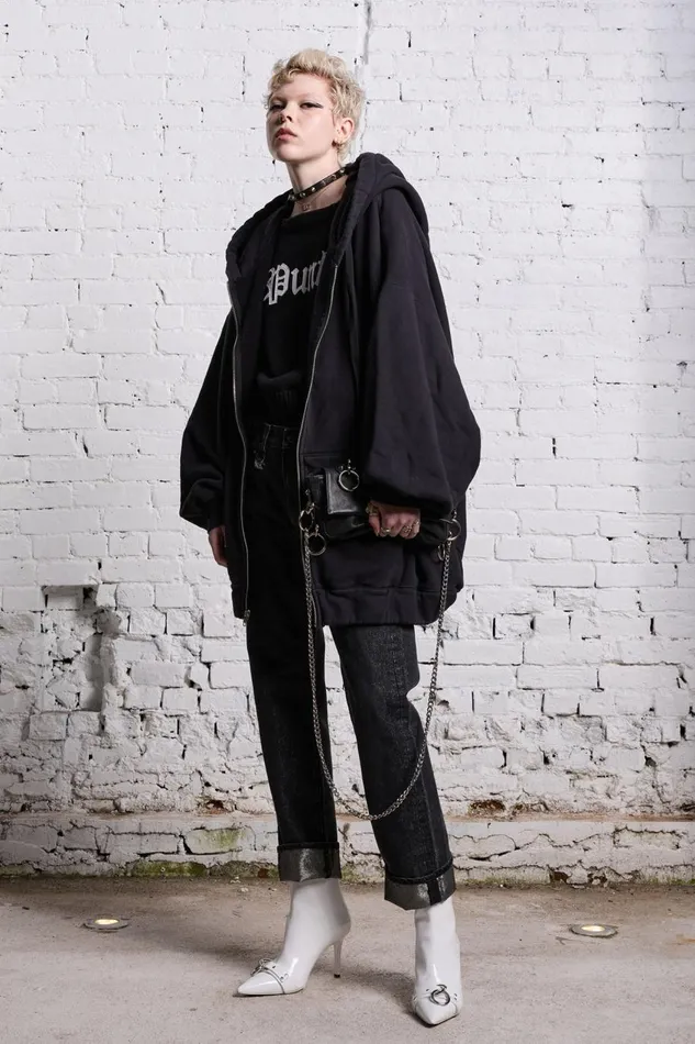 R13 Tops Women JUMBO ZIP HOODIE 8211 BLACK