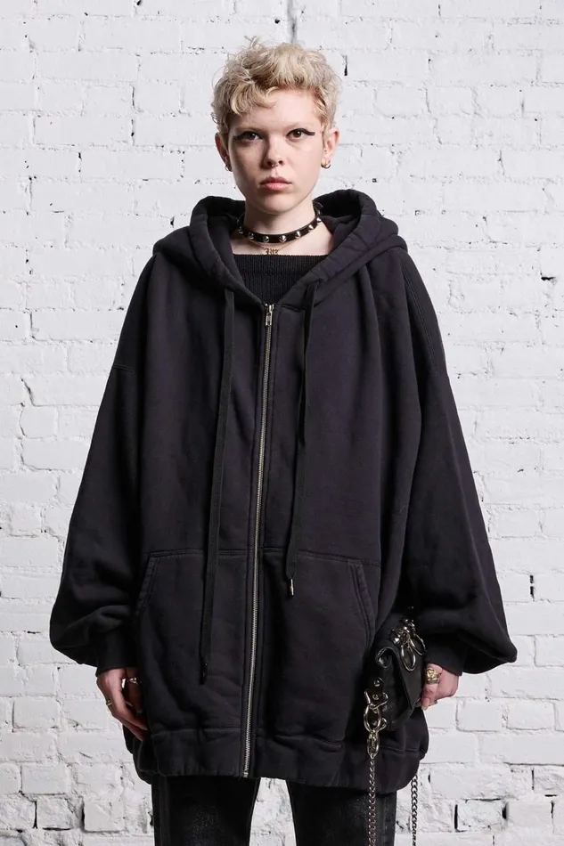 R13 Tops Women JUMBO ZIP HOODIE 8211 BLACK