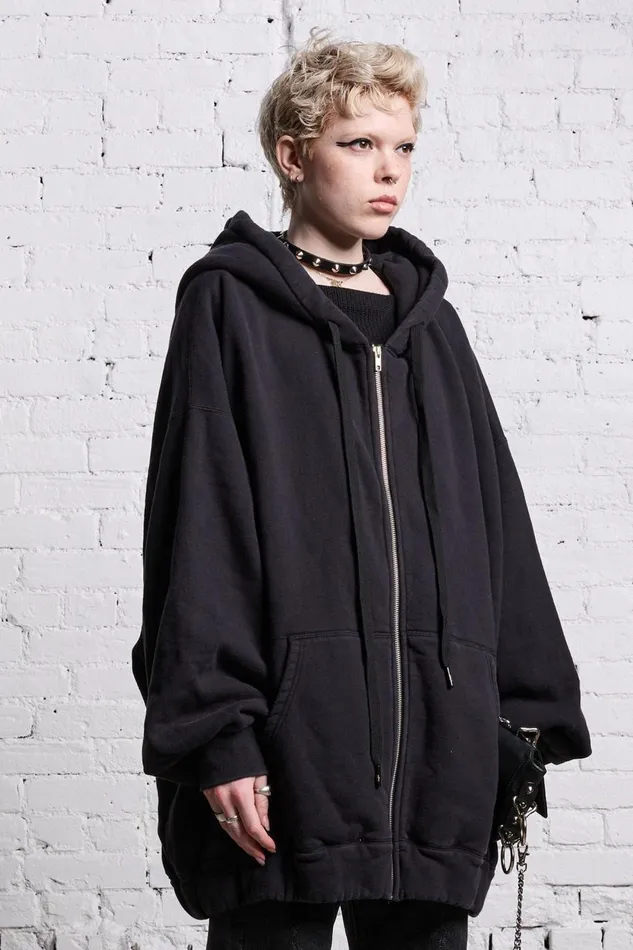 R13 Tops Women JUMBO ZIP HOODIE 8211 BLACK
