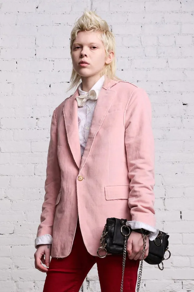R13 Tops Women RAW CUT SHRUNKEN BLAZER 8211 PINK VELVET