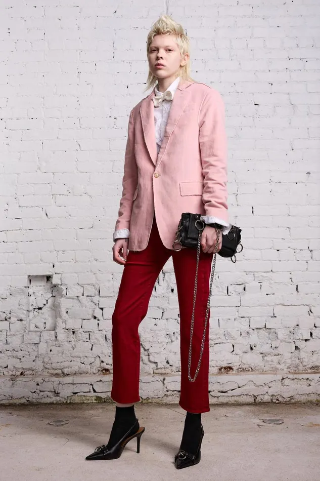 R13 Tops Women RAW CUT SHRUNKEN BLAZER 8211 PINK VELVET