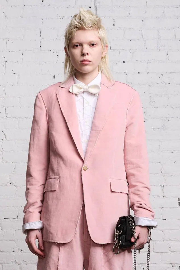 R13 Tops Women RAW CUT SHRUNKEN BLAZER 8211 PINK VELVET