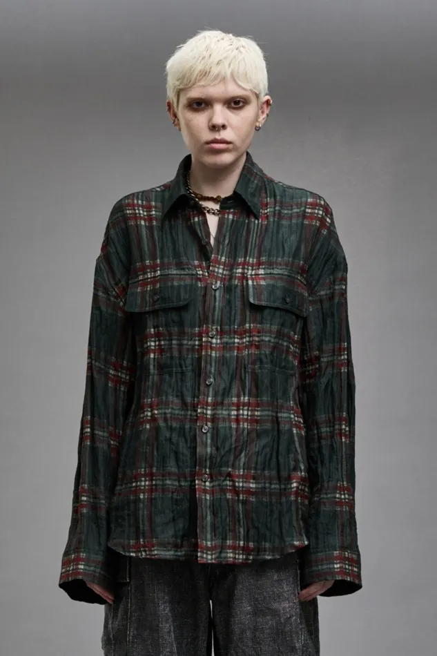 R13 Tops Women RELAXED WORKSHIRT 8211 MARSH GREEN PLAID