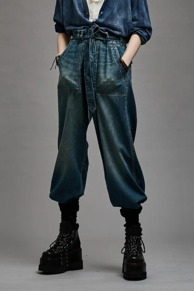 R13 Wide Leg Women BELTED VENTI UTILITY PANT 8211 WINDSOR BLUE