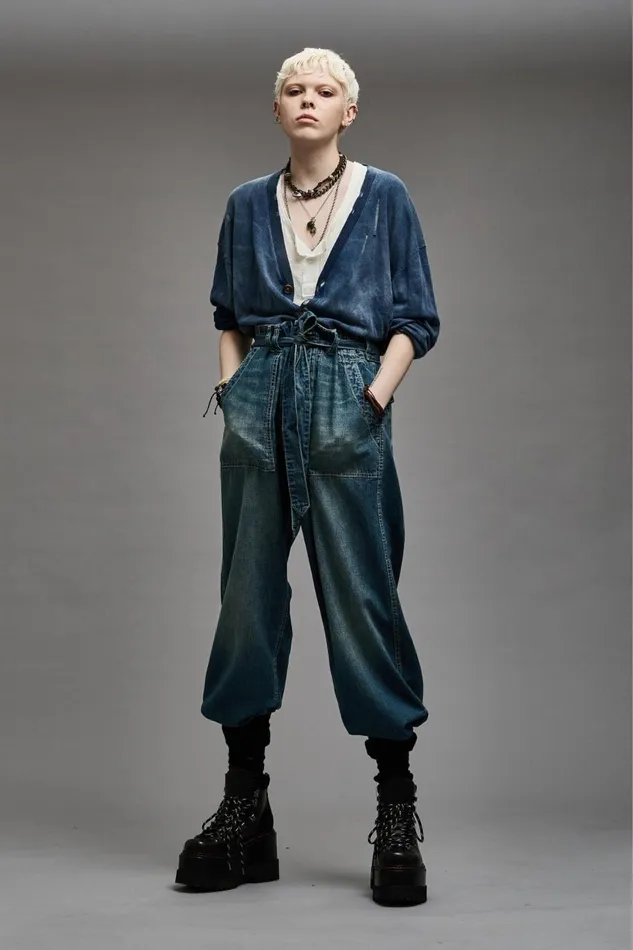 R13 Wide Leg Women BELTED VENTI UTILITY PANT 8211 WINDSOR BLUE