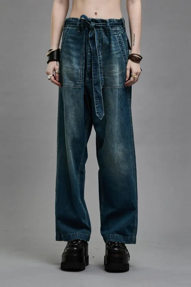 R13 Wide Leg Women BELTED VENTI UTILITY PANT 8211 WINDSOR BLUE
