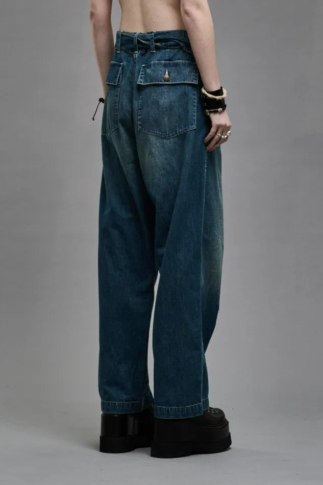 R13 Wide Leg Women BELTED VENTI UTILITY PANT 8211 WINDSOR BLUE