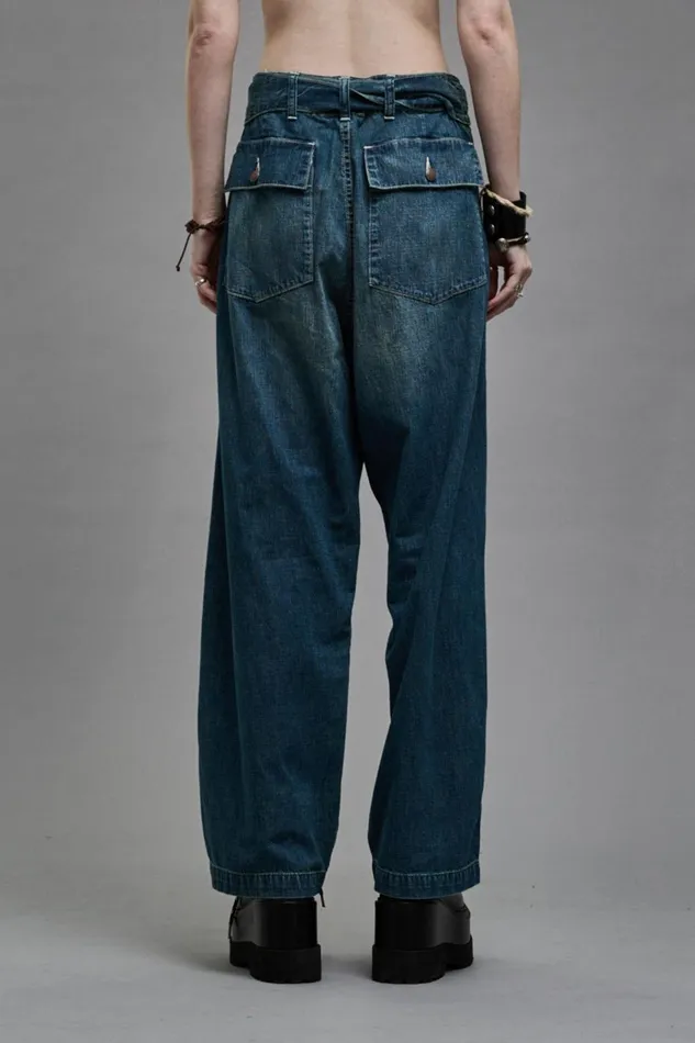 R13 Wide Leg Women BELTED VENTI UTILITY PANT 8211 WINDSOR BLUE