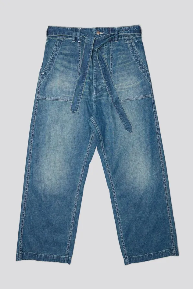 R13 Wide Leg Women BELTED VENTI UTILITY PANT 8211 WINDSOR BLUE